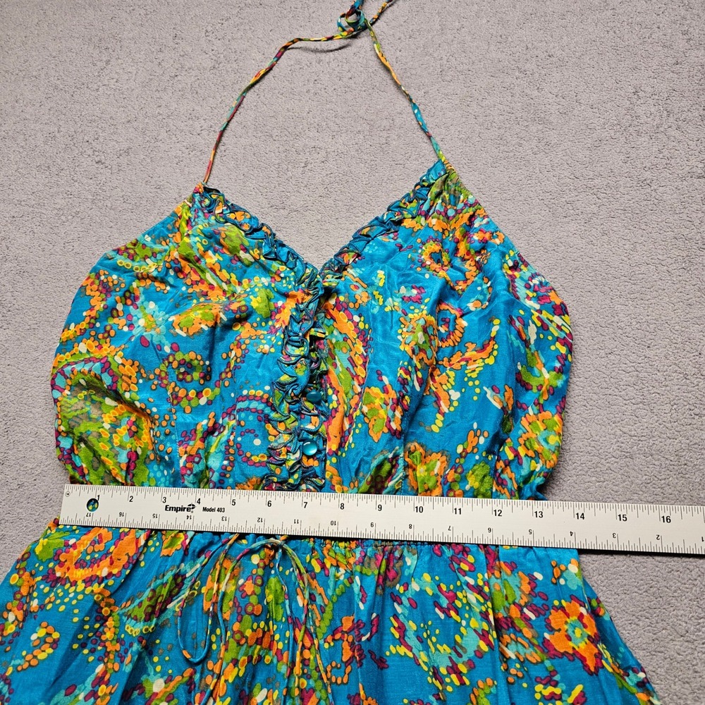 Nine West Dress Blue Paisley Silk Blend Halter Maxi Dress 12 Boho Tiered Ruffle - Picture 7 of 11